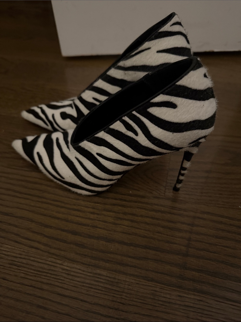 Zebra-Print Pointed Toe Stiletto Pumps - Black & White